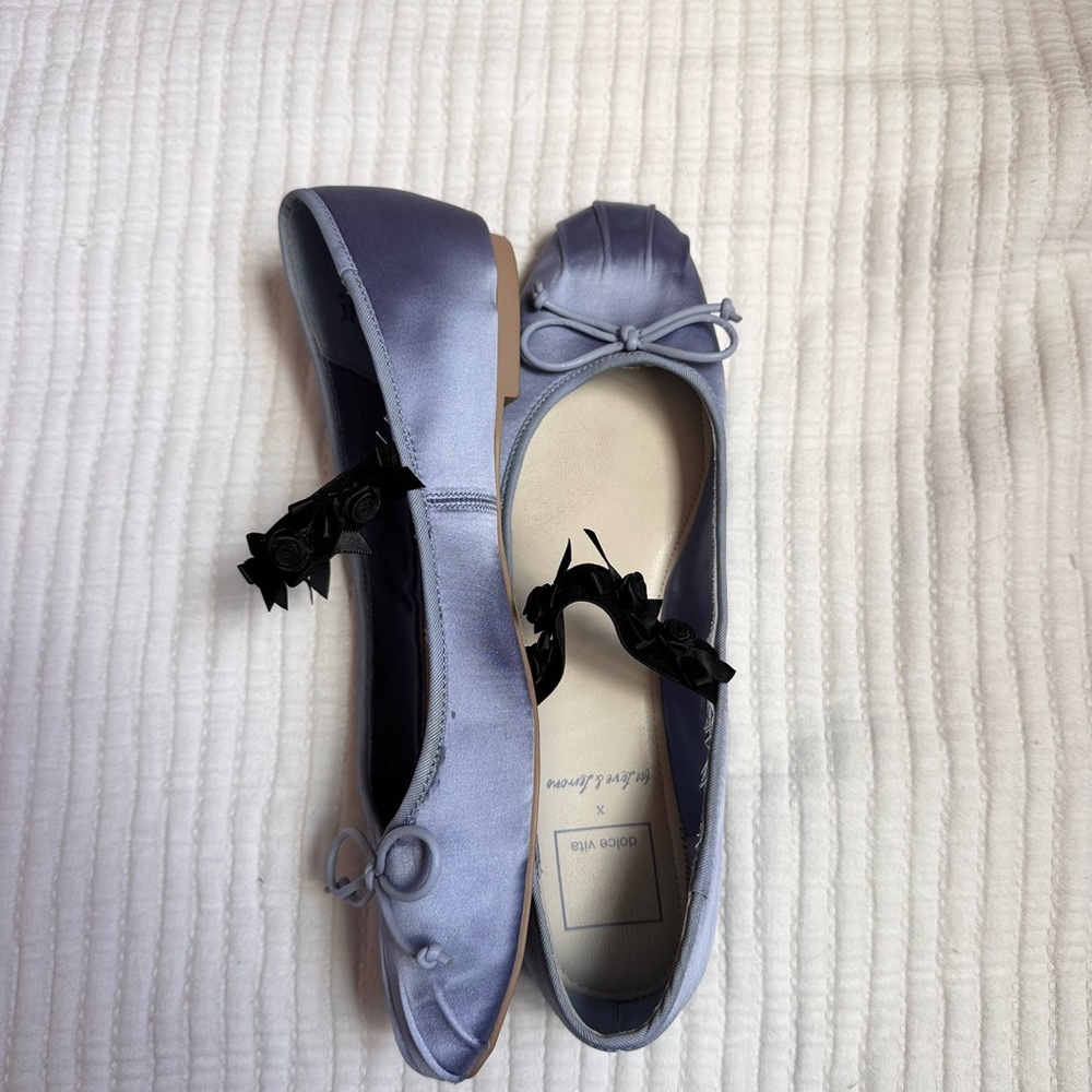Dolce Vita x For Love and Lemons Blue Satin Ballet Flats